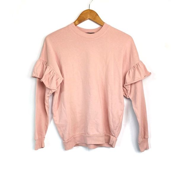 Derek Heart Light Pink Blush Rose Ruffle Long Sleeve Pullover Sweater - Picture 2 of 6